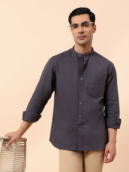 Casual Shirt for Men | Breathable & Soft with Color Fastness Slim Fit Mandarin Collar Cotton Fabric Solid Pattern