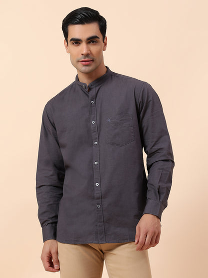 Casual Shirt for Men | Breathable & Soft with Color Fastness Slim Fit Mandarin Collar Cotton Fabric Solid Pattern