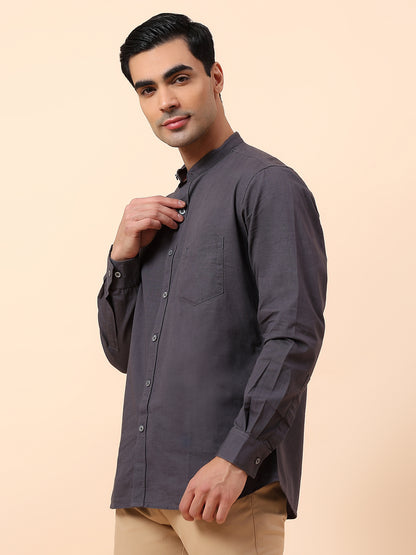 Casual Shirt for Men | Breathable & Soft with Color Fastness Slim Fit Mandarin Collar Cotton Fabric Solid Pattern