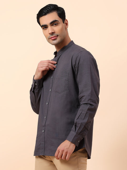 Casual Shirt for Men | Breathable & Soft with Color Fastness Slim Fit Mandarin Collar Cotton Fabric Solid Pattern