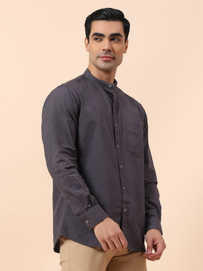 Casual Shirt for Men | Breathable & Soft with Color Fastness Slim Fit Mandarin Collar Cotton Fabric Solid Pattern