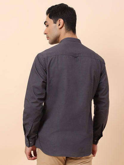 Casual Shirt for Men | Breathable & Soft with Color Fastness Slim Fit Mandarin Collar Cotton Fabric Solid Pattern