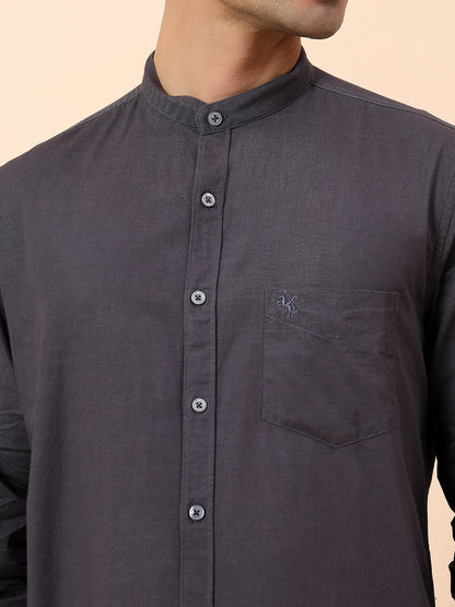 Casual Shirt for Men | Breathable & Soft with Color Fastness Slim Fit Mandarin Collar Cotton Fabric Solid Pattern