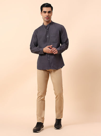 Casual Shirt for Men | Breathable & Soft with Color Fastness Slim Fit Mandarin Collar Cotton Fabric Solid Pattern
