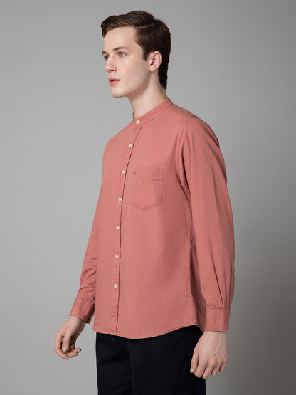 Men's Peach Casual Plain Full Sleeve Shirt