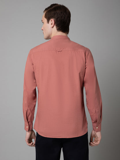 Men's Peach Casual Plain Full Sleeve Shirt