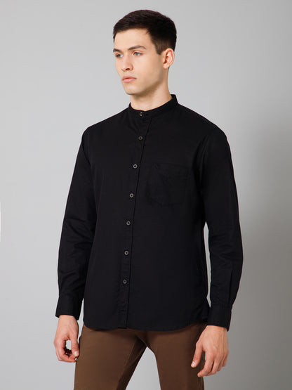 Men's Black Casual Plain Full Sleeve Shirt