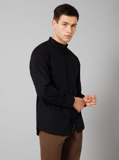 Men's Black Casual Plain Full Sleeve Shirt