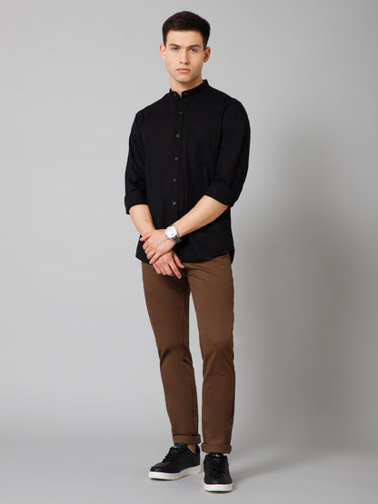 Men's Black Casual Plain Full Sleeve Shirt