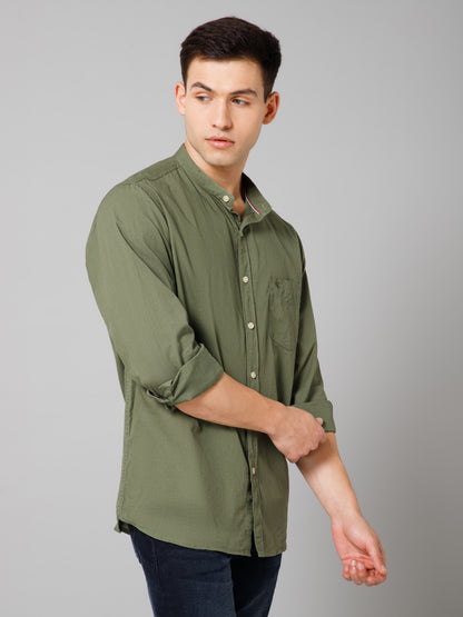 Men's Olive Green Casual Plain Full Sleeve Shirt