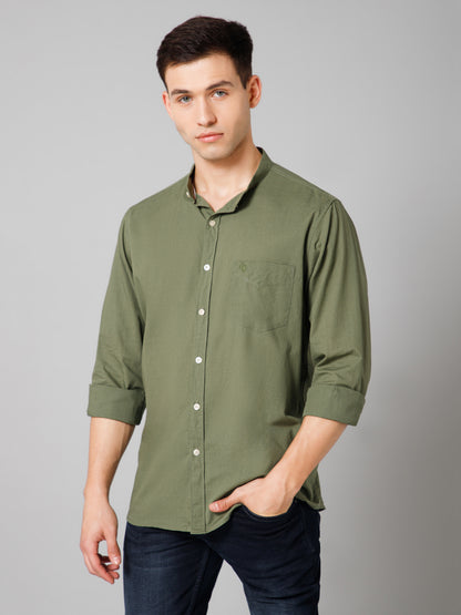 Men's Olive Green Casual Plain Full Sleeve Shirt