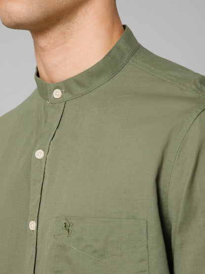 Men's Olive Green Casual Plain Full Sleeve Shirt