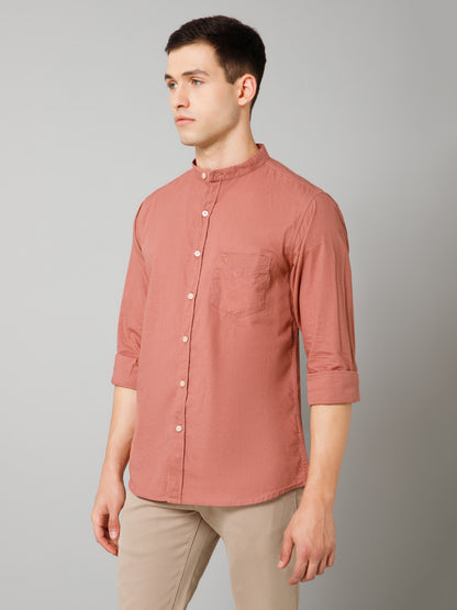 Men's Dark Peach Casual Plain Full Sleeve Shirt