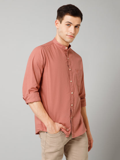 Men's Dark Peach Casual Plain Full Sleeve Shirt