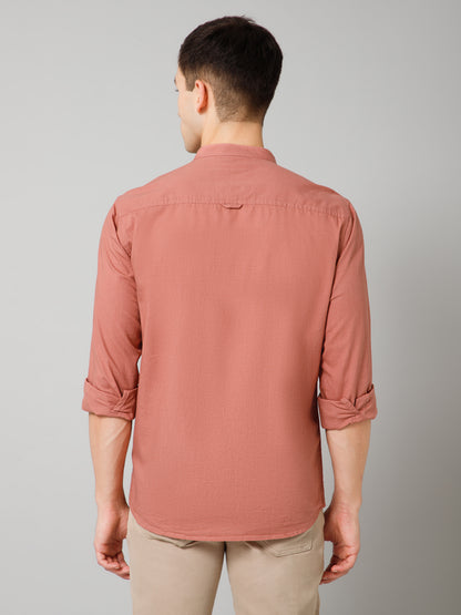 Men's Dark Peach Casual Plain Full Sleeve Shirt