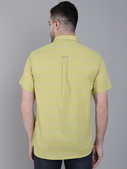 Cantabil Men Cotton checkered Yellow Half Sleeves Casual Shirt for Men with Pocket (7159828021387)