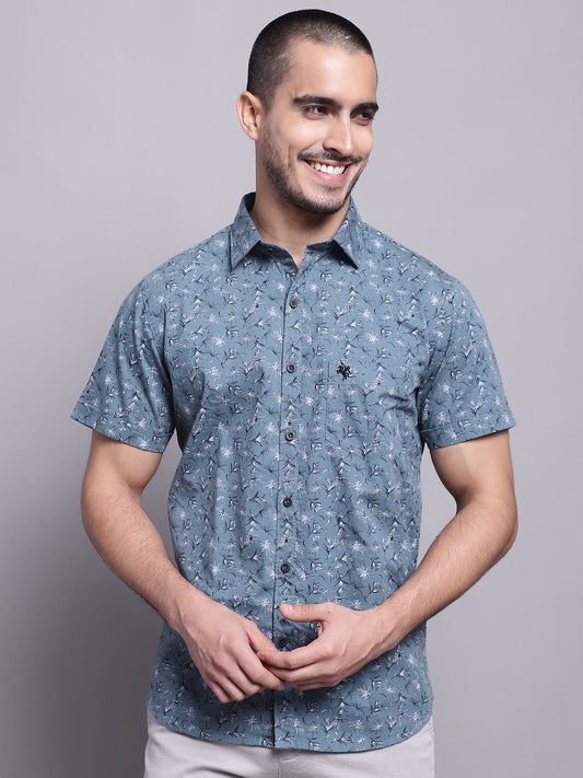 Cantabil Men Teal Blue Casual Shirt (7137579434123)