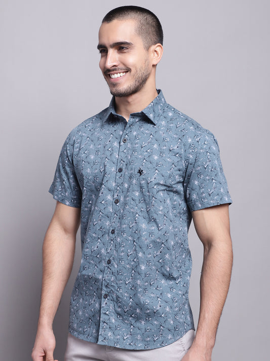 Cantabil Men Teal Blue Casual Shirt (7137579434123)