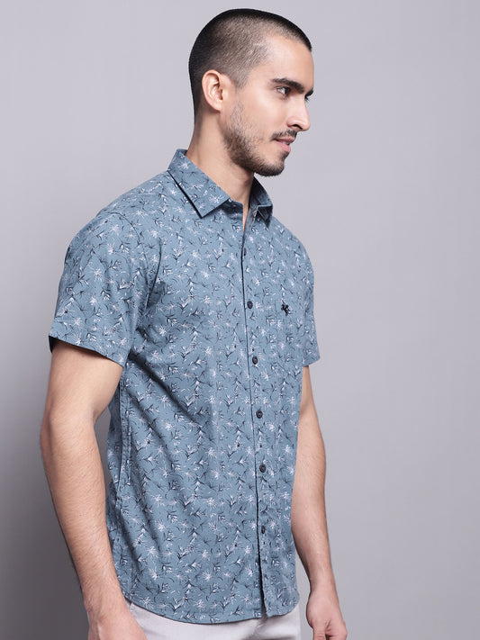 Cantabil Men Teal Blue Casual Shirt (7137579434123)