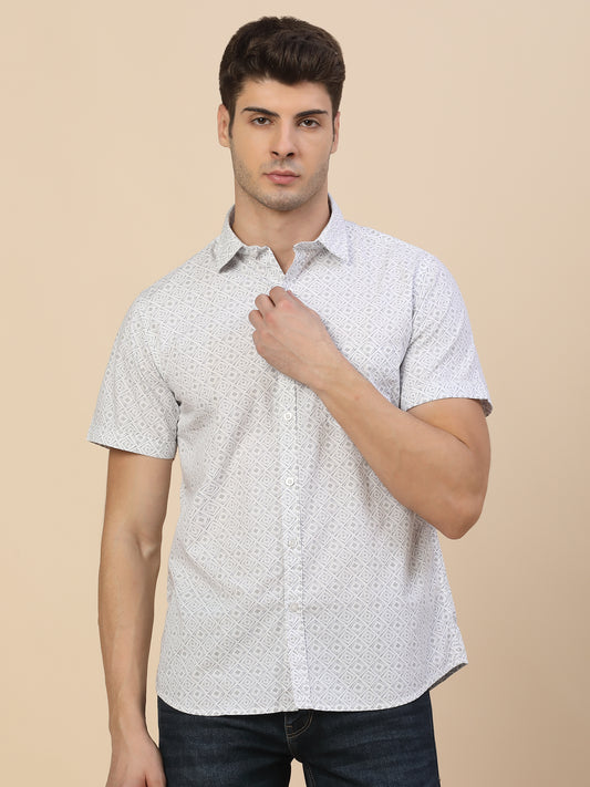 Casual Shirt for Men | Breathable & Soft with Color Fastness Regular Fit Spread Collar Neck Cotton Fabric Printed Pattern