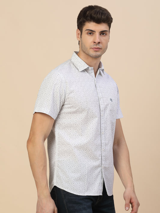 Casual Shirt for Men | Breathable & Soft with Color Fastness Regular Fit Spread Collar Neck Cotton Fabric Printed Pattern