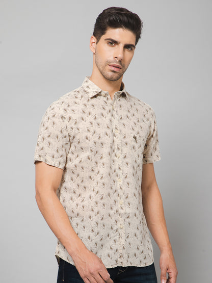 Cantabil Cotton Blend Printed Beige Half Sleeve Casual Shirt for Men with Pocket (7133088940171)