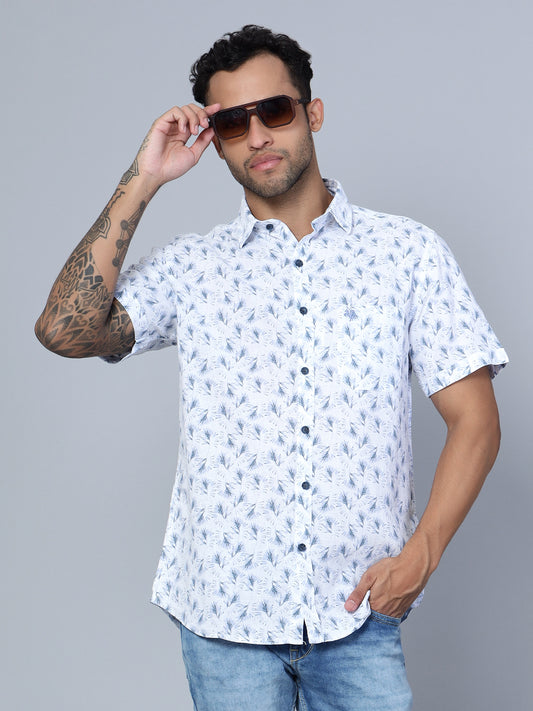 Cantabil Cotton Blend Printed Sky Blue Half Sleeve Casual Shirt for Men with Pocket (7136117883019)
