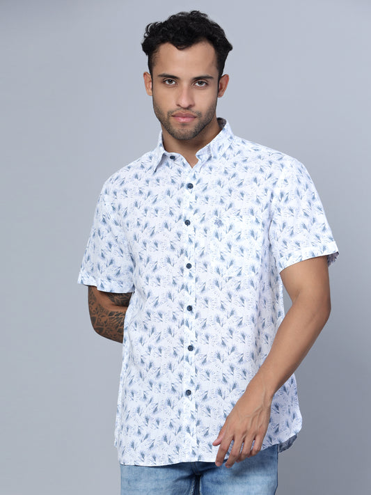 Cantabil Cotton Blend Printed Sky Blue Half Sleeve Casual Shirt for Men with Pocket (7136117883019)