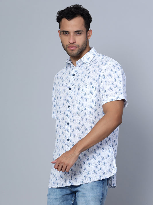 Cantabil Cotton Blend Printed Sky Blue Half Sleeve Casual Shirt for Men with Pocket (7136117883019)