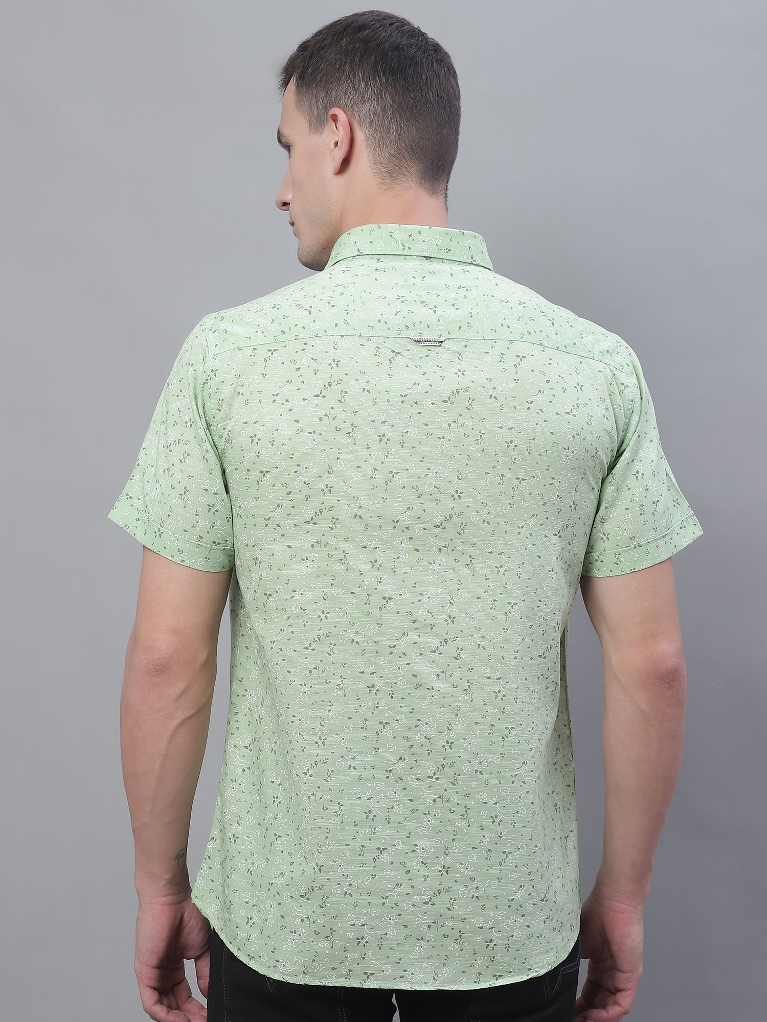 Cantabil Cotton Printed Green Half Sleeve Casual Shirt for Men with Pocket (7135096799371)