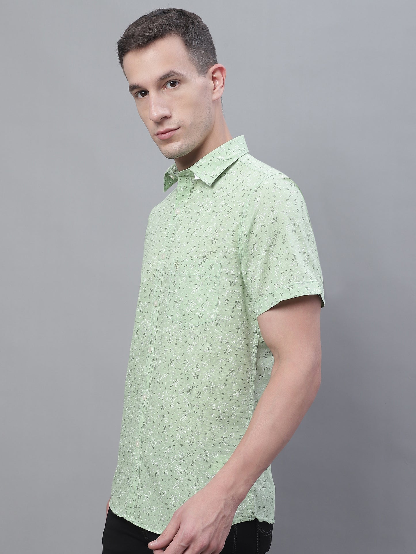 Cantabil Cotton Printed Green Half Sleeve Casual Shirt for Men with Pocket (7135096799371)