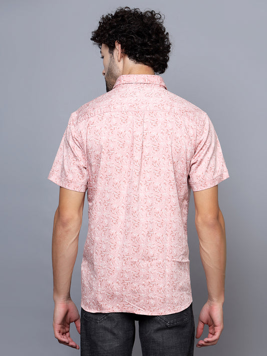 Cantabil Cotton Blend Printed Pink Half Sleeve Casual Shirt for Men with Pocket (7121335091339)