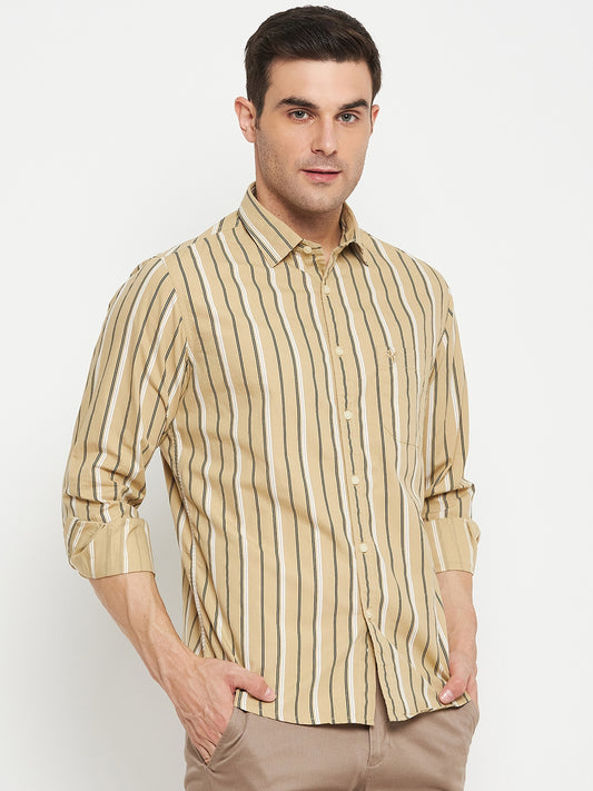 Casual Shirt for Men | Breathable & Soft with Color Fastness Regular Fit Spread Collar Neck Cotton Fabric Striped Pattern