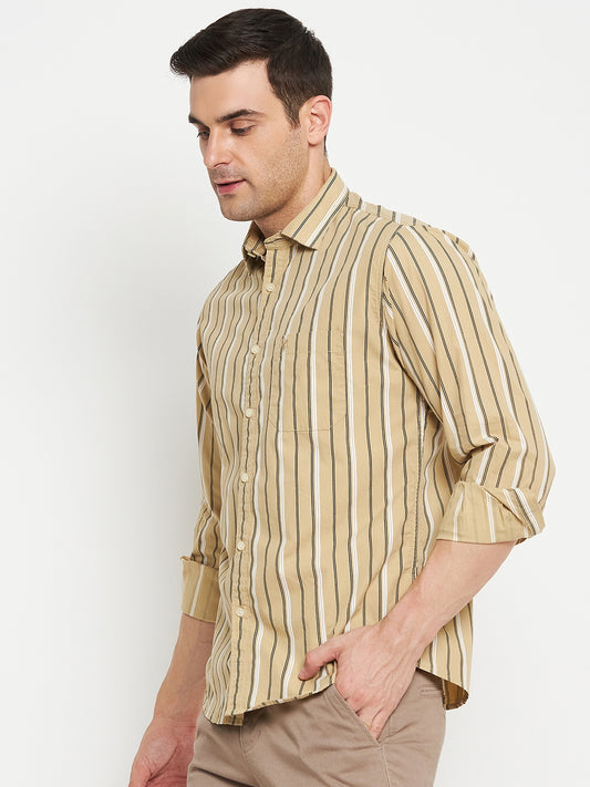Casual Shirt for Men | Breathable & Soft with Color Fastness Regular Fit Spread Collar Neck Cotton Fabric Striped Pattern