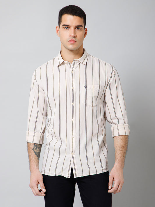 Casual Shirt for Men | Breathable & Soft with Color Fastness Regular Fit Spread Collar Neck Cotton Fabric Striped Pattern