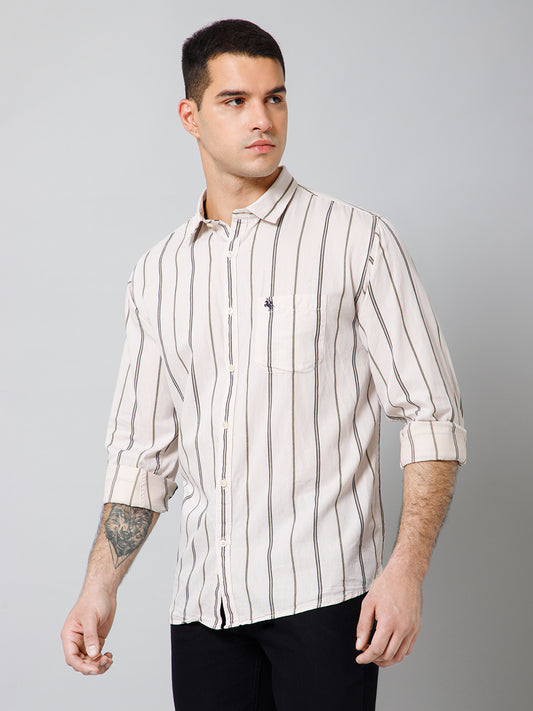 Casual Shirt for Men | Breathable & Soft with Color Fastness Regular Fit Spread Collar Neck Cotton Fabric Striped Pattern