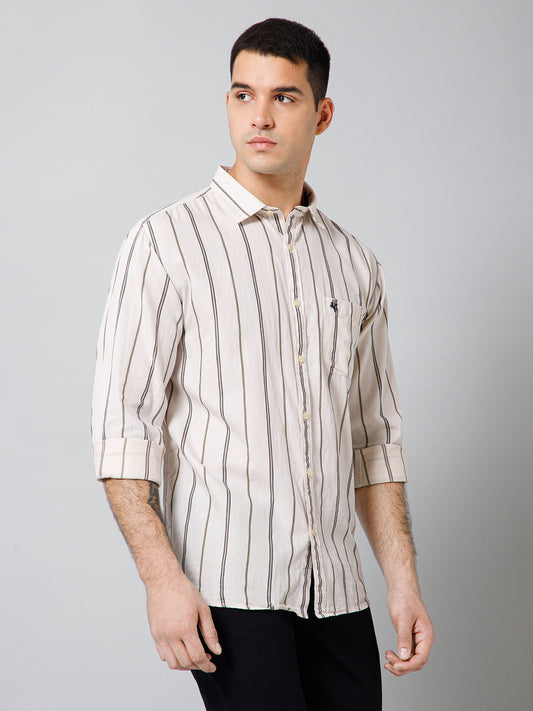 Casual Shirt for Men | Breathable & Soft with Color Fastness Regular Fit Spread Collar Neck Cotton Fabric Striped Pattern