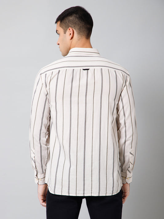 Casual Shirt for Men | Breathable & Soft with Color Fastness Regular Fit Spread Collar Neck Cotton Fabric Striped Pattern
