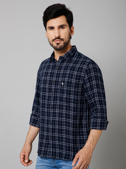 Men's Navy Blue Casual Medium Checks Full Sleeve Shirt