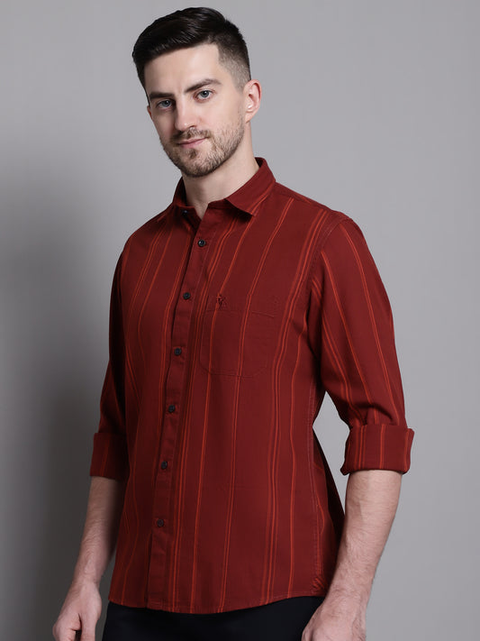 Cantabil Cotton Maroon Striped Full Sleeve Regular Fit Casual Shirt for Men with Pocket (7162817806475)