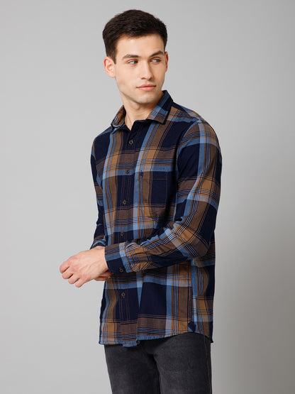 Men's Navy Blue Casual Big Checks Full Sleeve Shirt