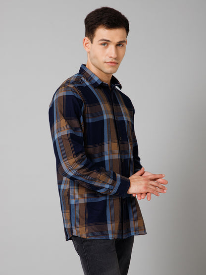 Men's Navy Blue Casual Big Checks Full Sleeve Shirt