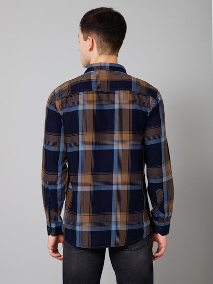 Men's Navy Blue Casual Big Checks Full Sleeve Shirt