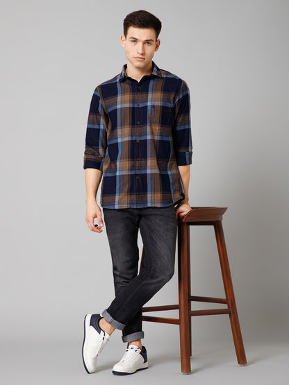 Men's Navy Blue Casual Big Checks Full Sleeve Shirt