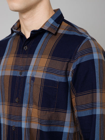 Men's Navy Blue Casual Big Checks Full Sleeve Shirt