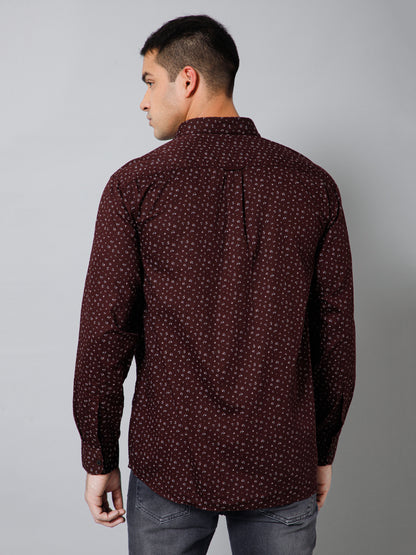 Men's Coffee Brown Casual Ditsy Print Full Sleeve Shirt