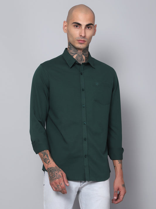 Cantabil Men Bottle Green Full Sleeves Plain Casual Shirt (7153410769035)