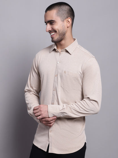 Cantabil Men Casual Beige Shirt (7143420395659)