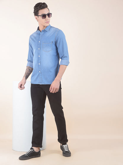 Casual Shirt for Men | Breathable & Soft with Color Fastness Slim Fit Pure Cotton Fabric Denim Pattern