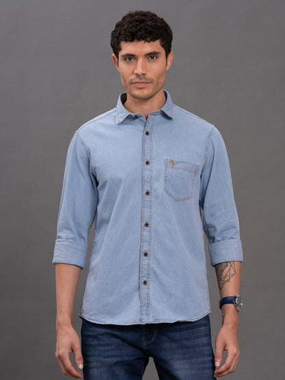 Men's Dark Blue Denim Slim Fit Full Sleeve Casual Shirt